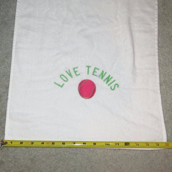 "Love Tennis" White Tennis Towel w/Logo & Tennis Ball Pic - abt. 26" L x 16' W - Picture 6 of 8
